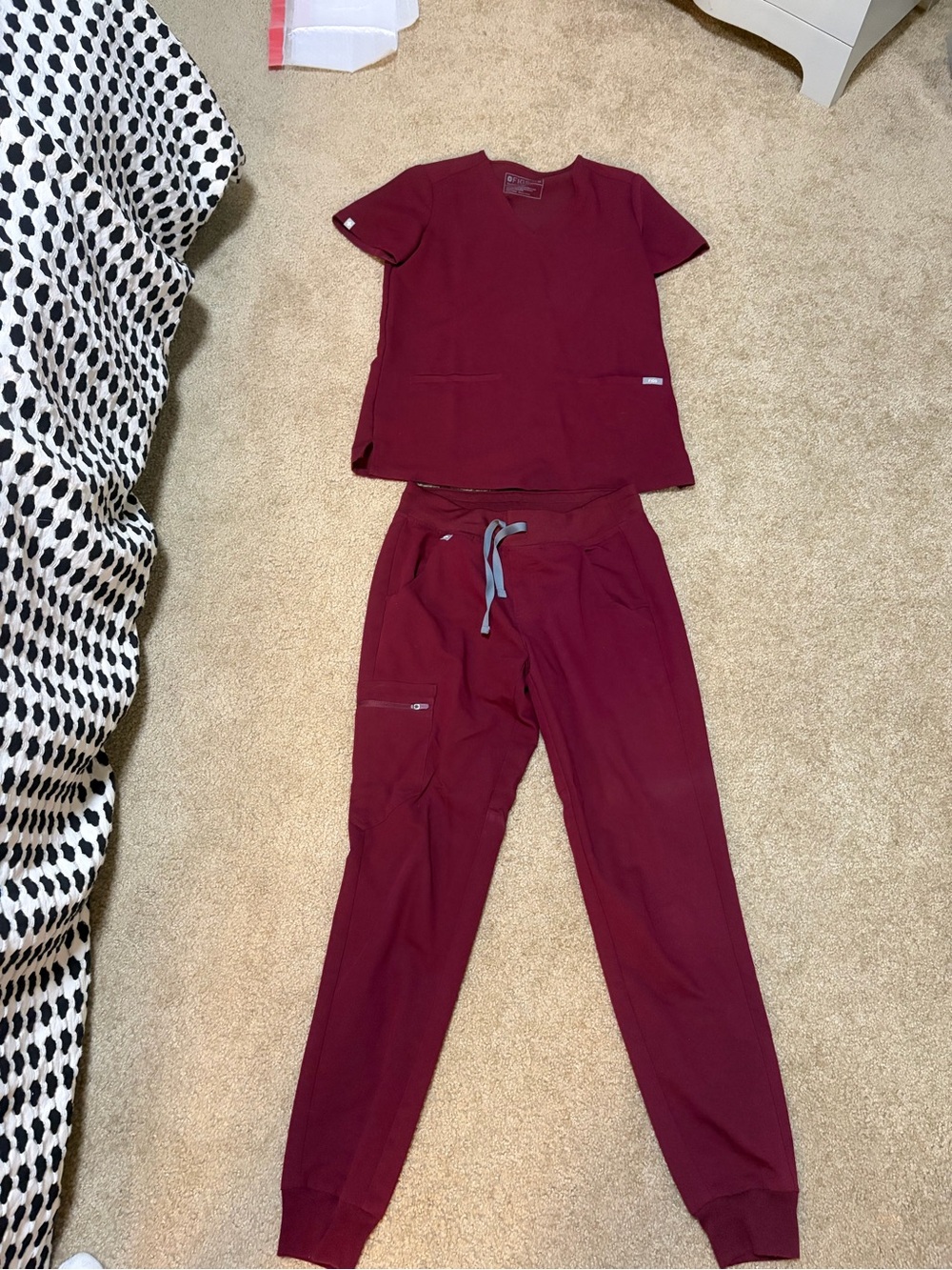 Figs Burgundy Scrub Set - Top & Jogger Pants